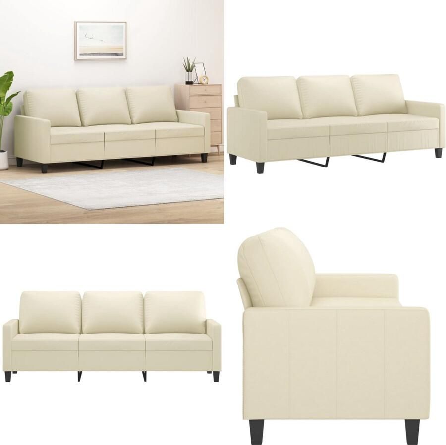 VidaXL Driezitsbank 180 cm kunstleer crèmekleurig 3-zitsbank 3-zitsbanken Bank Driezitsbank - Foto 2