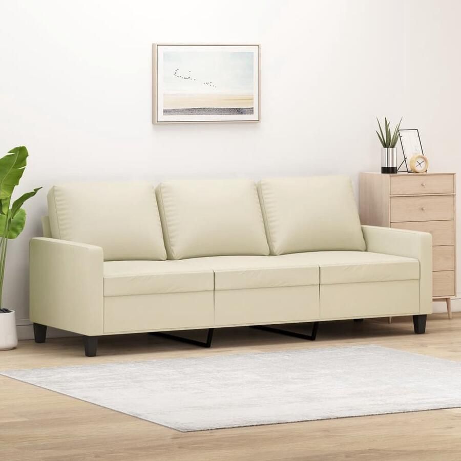 VidaXL Driezitsbank 180 cm kunstleer crèmekleurig 3 Zits Bank Sofa Bankstel Creme Sofa Lederlook Bank Salon Meubilair Living Room Furniture - Foto 2