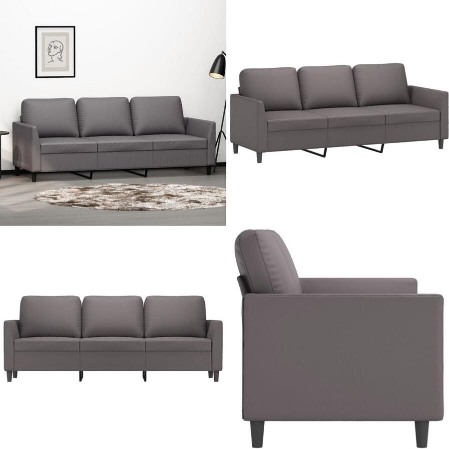 VidaXL Driezitsbank 180 cm kunstleer grijs 3-zitsbank 3-zitsbanken Bank Driezitsbank