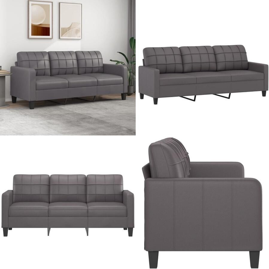 VidaXL Driezitsbank 180 cm kunstleer grijs 3-zitsbank 3-zitsbanken Bank Driezitsbank