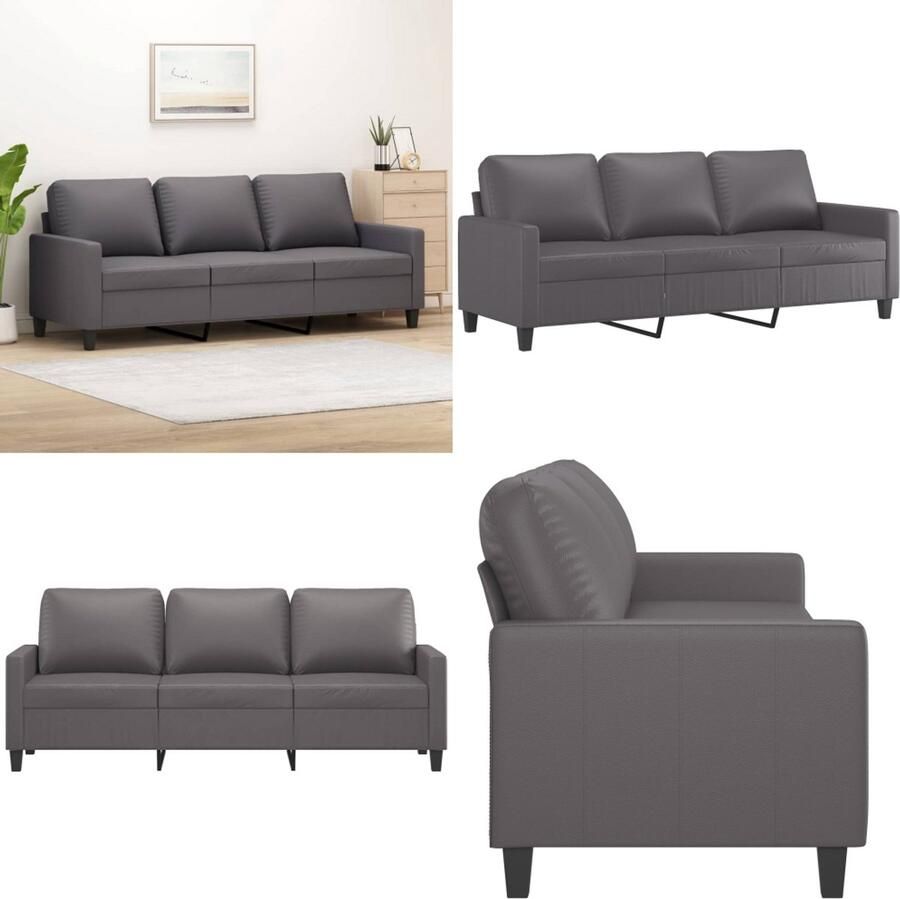 VidaXL Driezitsbank 180 cm kunstleer grijs 3-zitsbank 3-zitsbanken Bank Driezitsbank