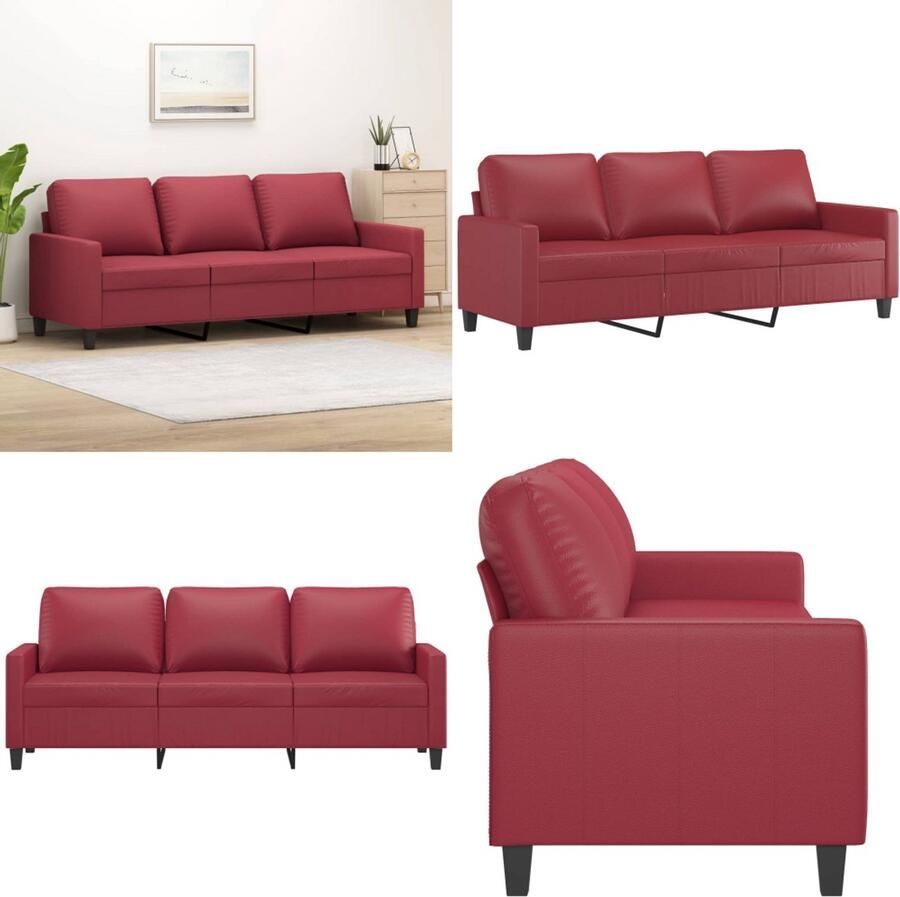 VidaXL Driezitsbank 180 cm kunstleer wijnrood 3-zitsbank 3-zitsbanken Bank Driezitsbank