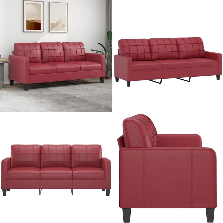 VidaXL Driezitsbank 180 cm kunstleer wijnrood 3-zitsbank 3-zitsbanken Bank Driezitsbank