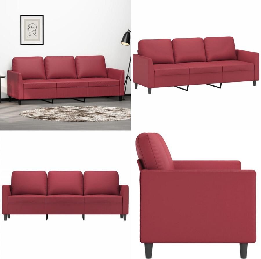 VidaXL Driezitsbank 180 cm kunstleer wijnrood 3-zitsbank 3-zitsbanken Bank Driezitsbank