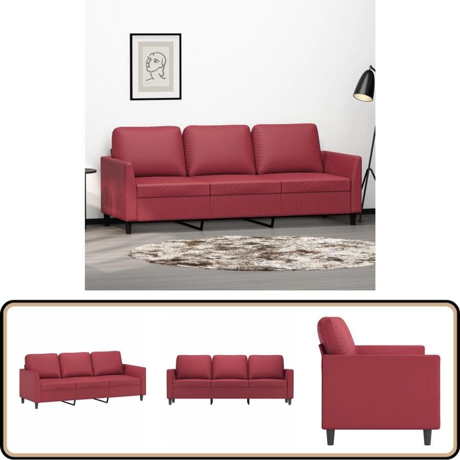 The Living Store Driezitsbank 180 cm kunstleer wijnrood Drie Zitsbank Woonkamer Meubels Lederlook Bank Lounge Bank Moderne Bank