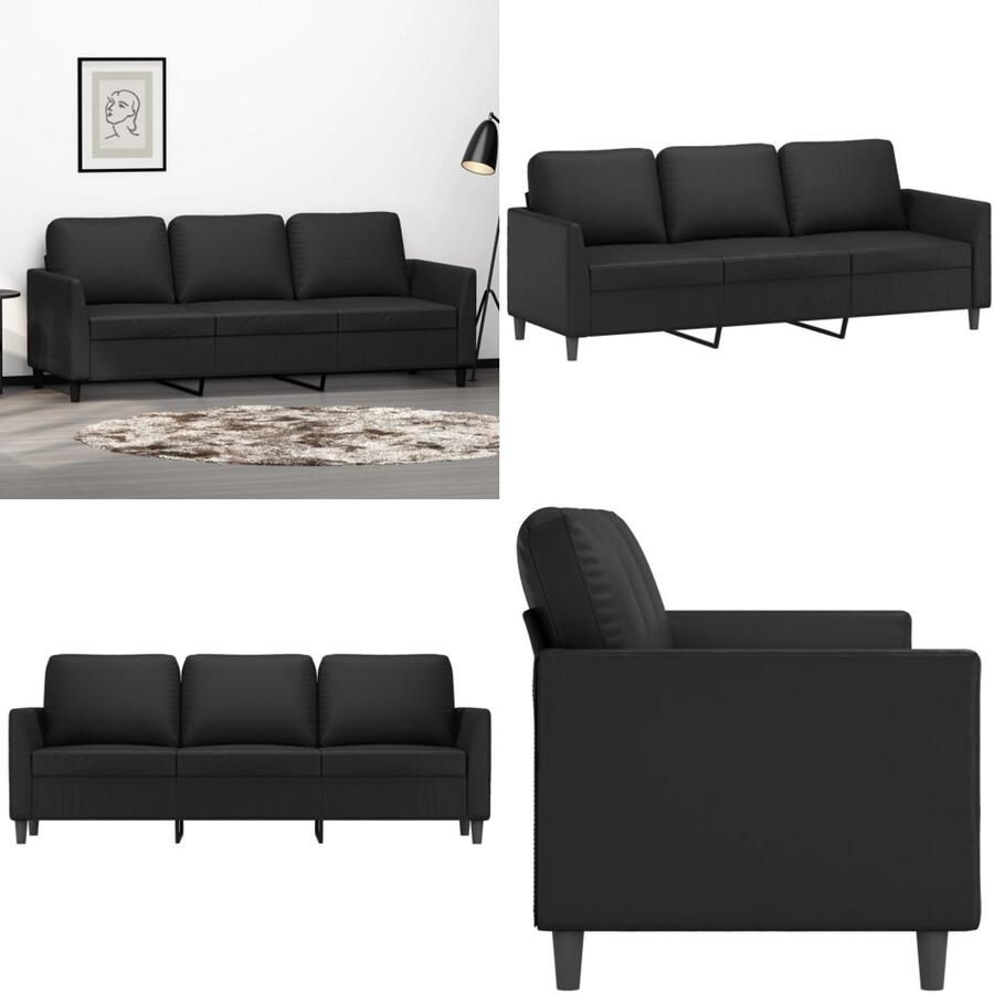 VidaXL Driezitsbank 180 cm kunstleer zwart 3-zitsbank 3-zitsbanken Bank Driezitsbank