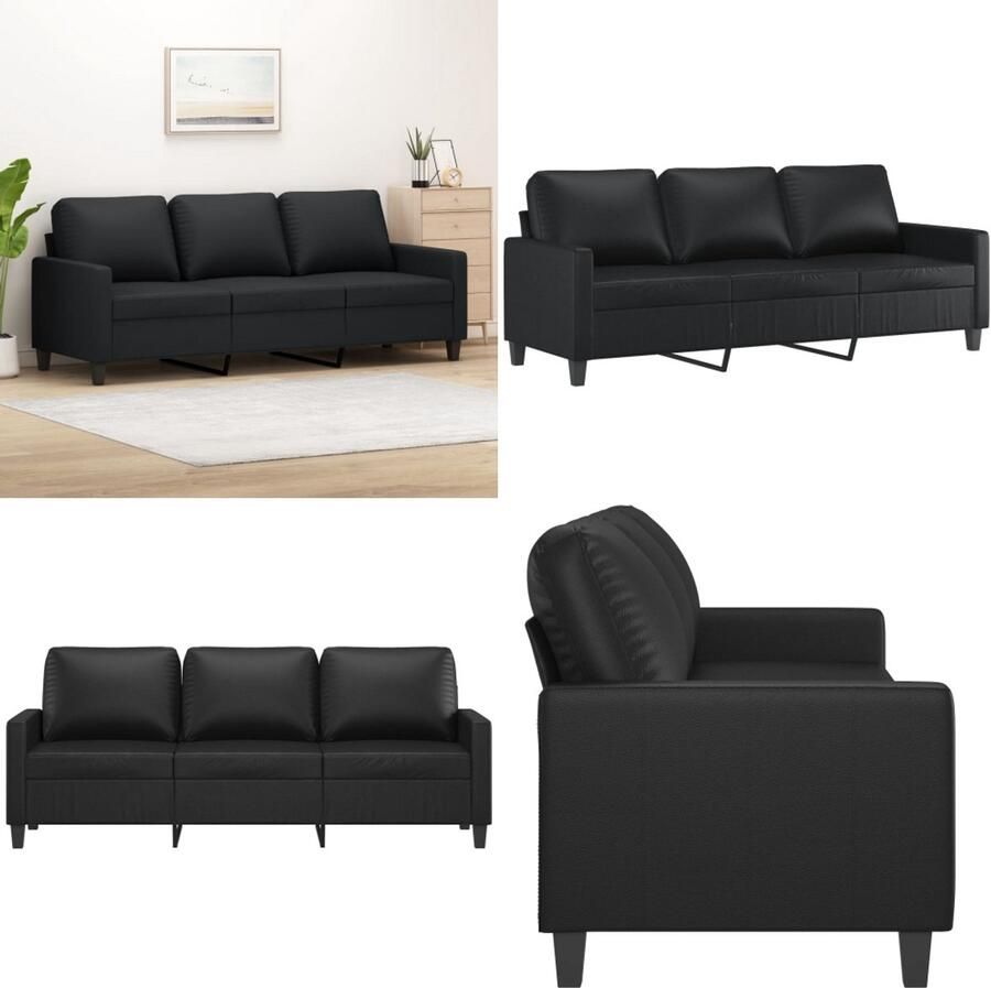 VidaXL Driezitsbank 180 cm kunstleer zwart 3-zitsbank 3-zitsbanken Bank Driezitsbank