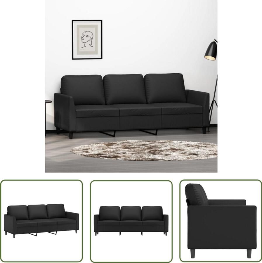 VidaXL Driezitsbank 180 cm Kunstleer Zwart Drie Zits Bank Sofa Banks Kopen Salon Meubilair Zwarte Bank Lederlook Bank