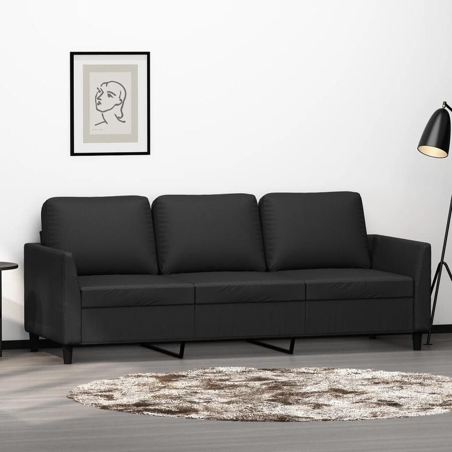 VidaXL Driezitsbank 180 cm Kunstleer Zwart Drie Zits Bank Sofa Banks Kopen Salon Meubilair Zwarte Bank Lederlook Bank - Foto 3
