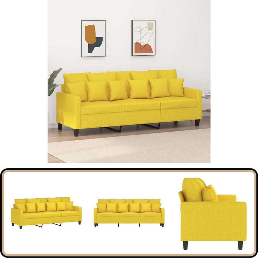 VidaXL Driezitsbank 180 cm Lichtgeel Polyester 3 Zits Bank Sofa Bankstellen Geel Sofa Lounge Meubels