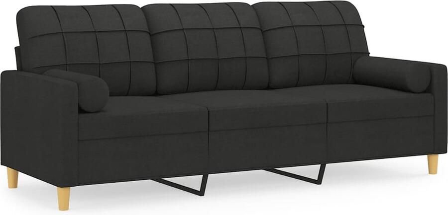 VidaXL Driezitsbank 180 cm Met sierkussens Zwart 3-zitsbank Comfortabele Bank Stoffen Bank Zwarte Bank Lounge Bank Bankstel Livingroom Meubels