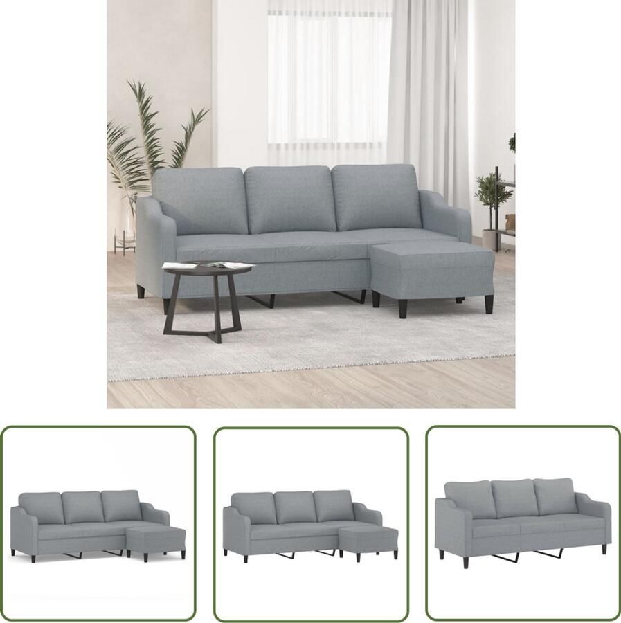 VidaXL Driezitsbank 180 cm Met voetenbank Lichtgrijs Drie Zitsbank Fauteuils Lounge Meubels Grijs Sofa Relaxstoel