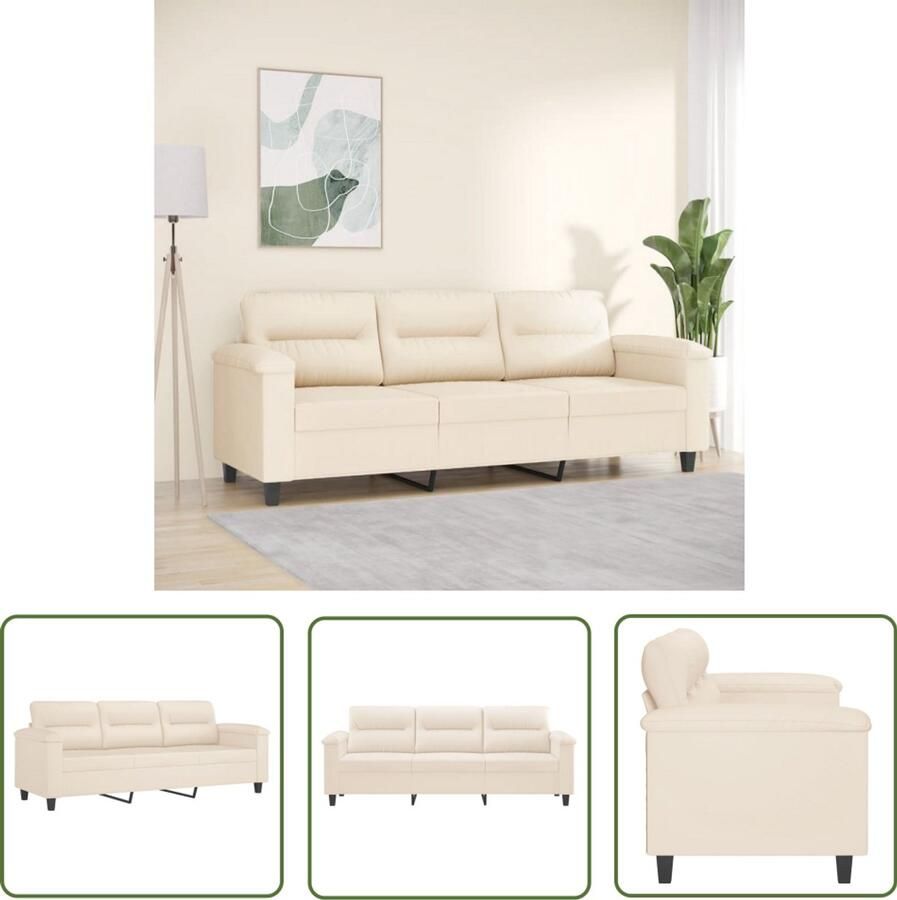 VidaXL Driezitsbank 180 cm Microvezelstof Beige Drie Persoons Bank Microfiber Bank Banks Kopen Salon Meubilair Lounge Bank