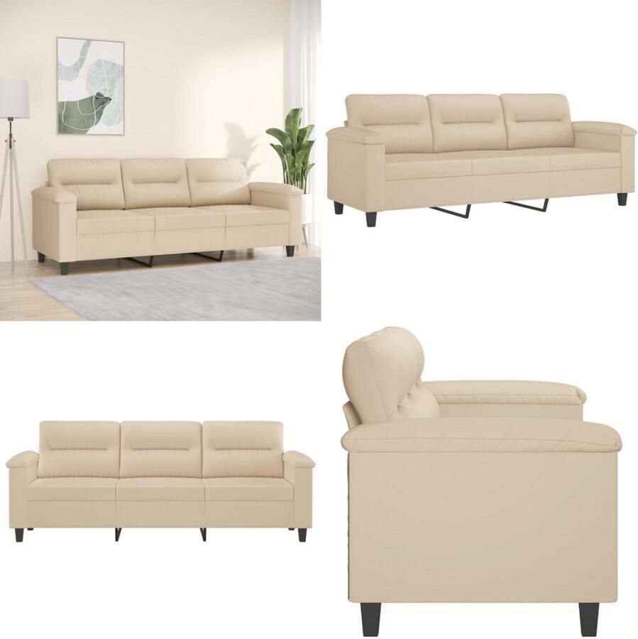 VidaXL Driezitsbank 180 cm microvezelstof crèmekleurig 3-zitsbank 3-zitsbanken Bank Driezitsbank