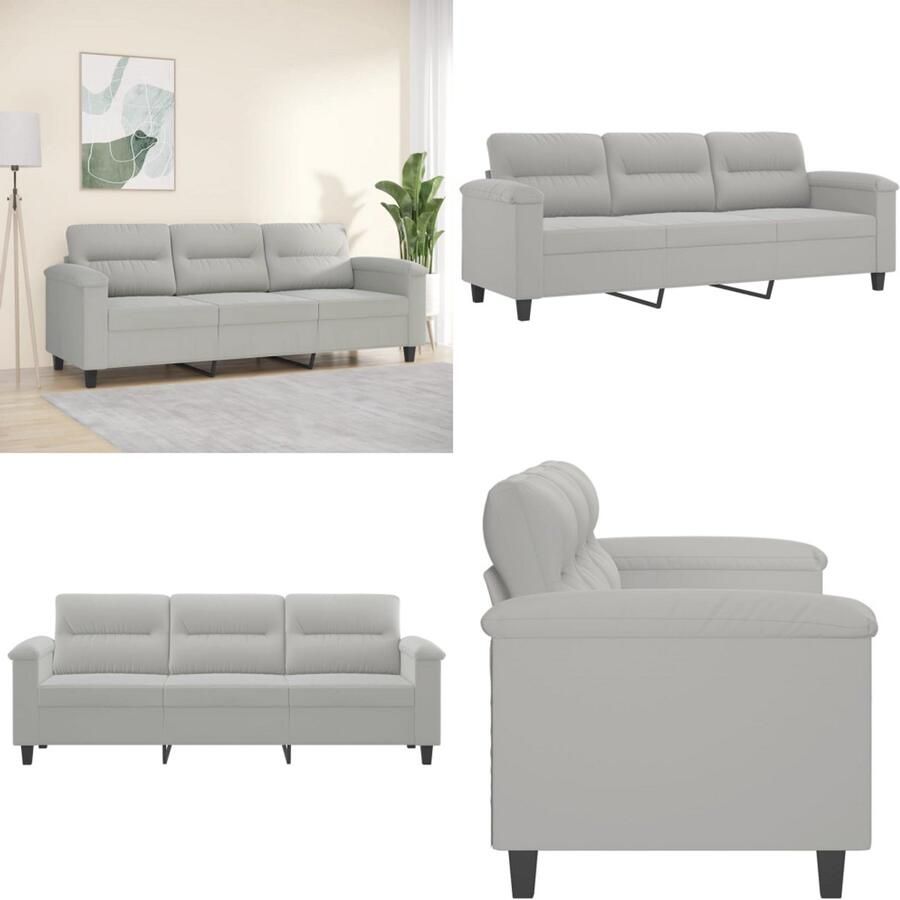 VidaXL Driezitsbank 180 cm microvezelstof lichtgrijs 3-zitsbank 3-zitsbanken Bank Driezitsbank
