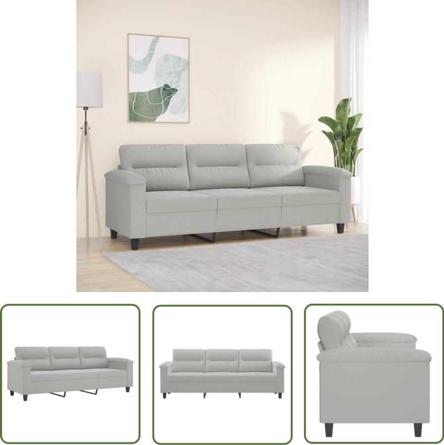 VidaXL Driezitsbank 180 cm Microvezelstof Lichtgrijs Drie Zitsbank Banks Kopen Salon Meubilair Lounge Bank Grijs Sofa