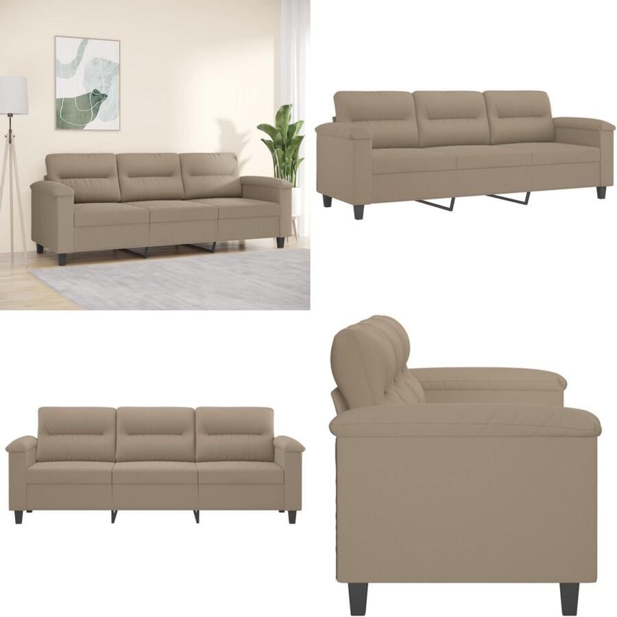 VidaXL Driezitsbank 180 cm microvezelstof taupe 3-zitsbank 3-zitsbanken Bank Driezitsbank