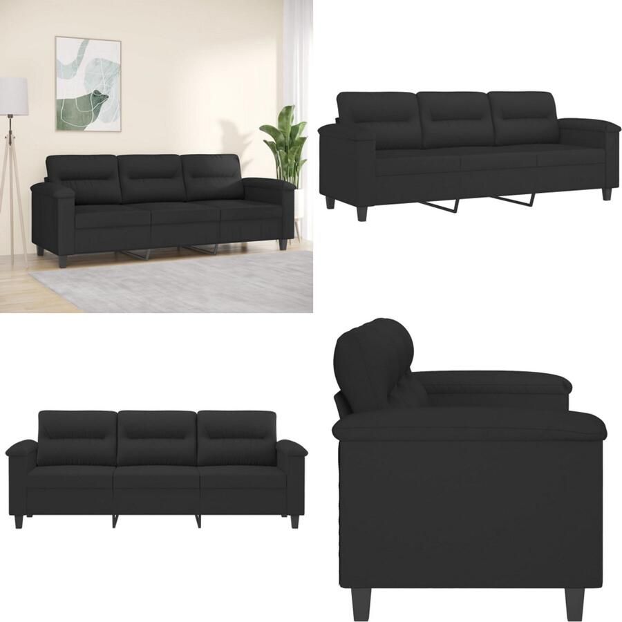 VidaXL Driezitsbank 180 cm microvezelstof zwart 3-zitsbank 3-zitsbanken Bank Driezitsbank