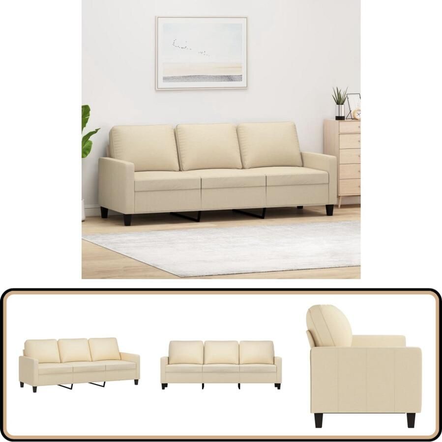 VidaXL Driezitsbank 180 cm Stof Crèmekleurig 3 Zits Bank Lounge Bank Banks Kopen Creme Bank Stof Bank
