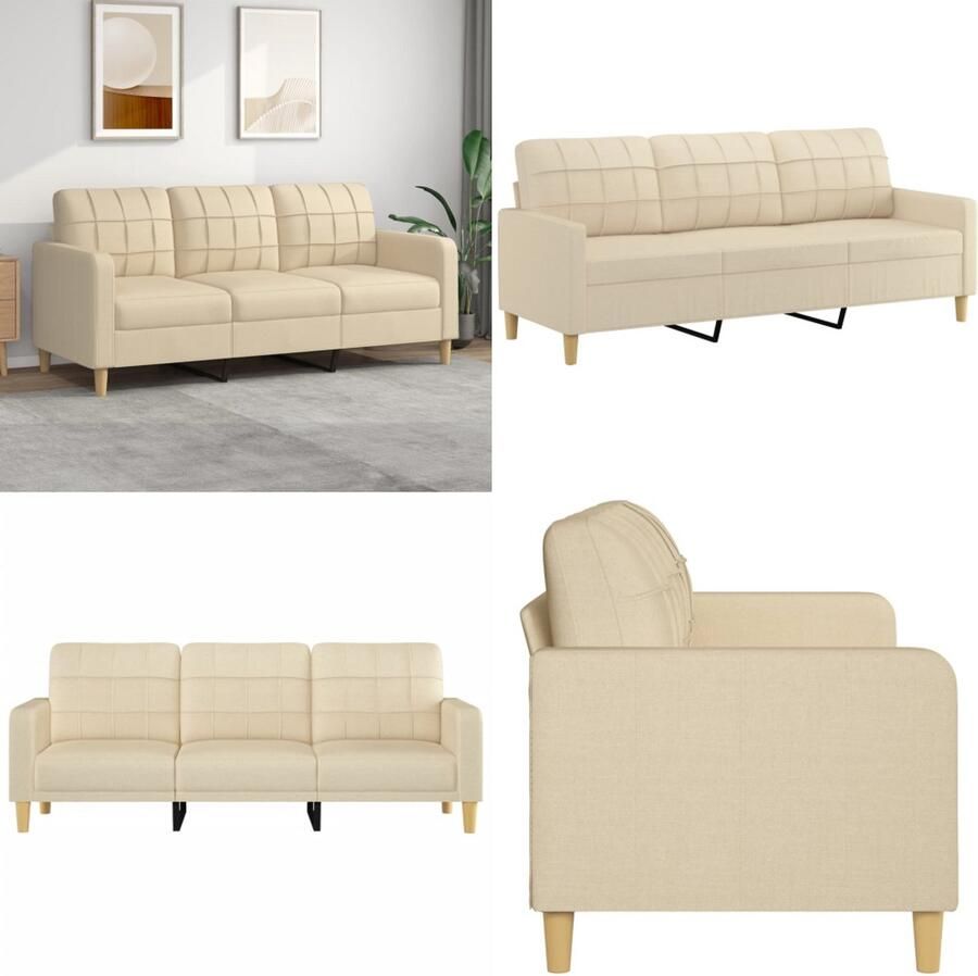 VidaXL Driezitsbank 180 cm stof crèmekleurig 3-zitsbank 3-zitsbanken Bank Driezitsbank