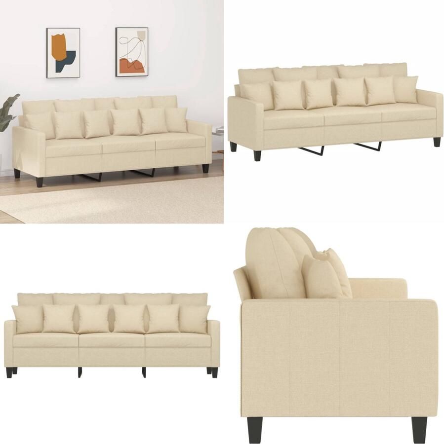 VidaXL Driezitsbank 180 cm stof crèmekleurig 3-zitsbank 3-zitsbanken Bank Driezitsbank