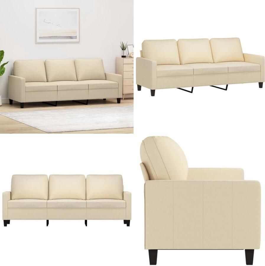 VidaXL Driezitsbank 180 cm stof crèmekleurig 3-zitsbank 3-zitsbanken Bank Driezitsbank