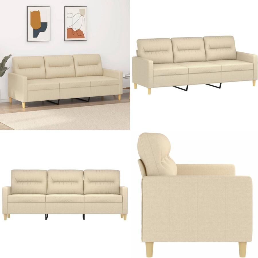 VidaXL Driezitsbank 180 cm stof crèmekleurig 3-zitsbank 3-zitsbanken Bank Driezitsbank