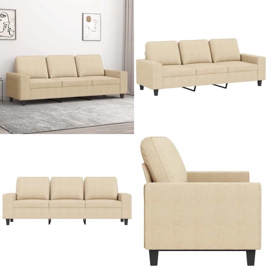 VidaXL Driezitsbank 180 cm stof crèmekleurig 3-zitsbank 3-zitsbanken Bank Driezitsbank