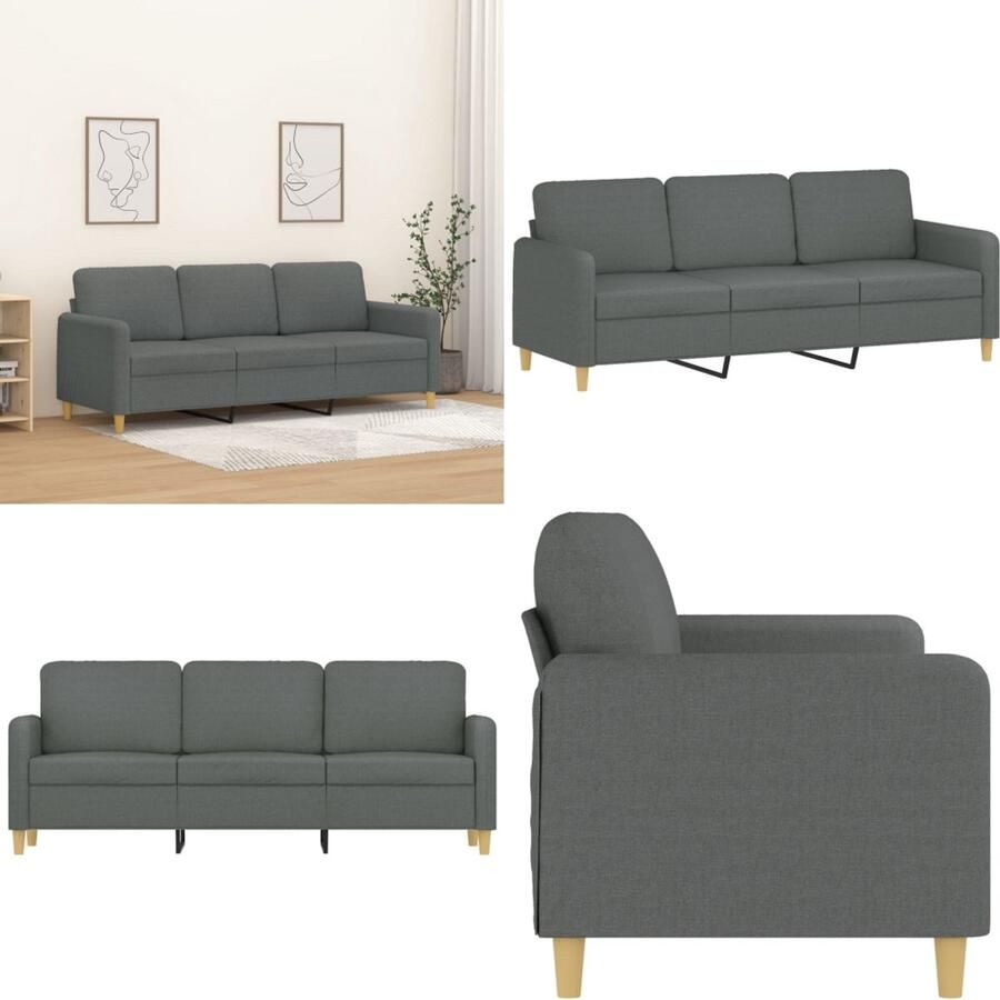 VidaXL Driezitsbank 180 cm stof donkergrijs 3-zitsbank 3-zitsbanken Bank Driezitsbank