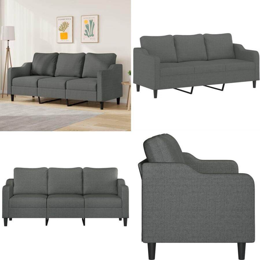 VidaXL Driezitsbank 180 cm stof donkergrijs 3-zitsbank 3-zitsbanken Bank Driezitsbank