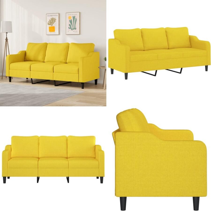 VidaXL Driezitsbank 180 cm stof lichtgeel 3-zitsbank 3-zitsbanken Bank Driezitsbank