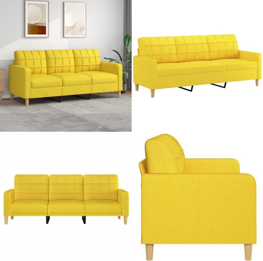 VidaXL Driezitsbank 180 cm stof lichtgeel 3-zitsbank 3-zitsbanken Bank Driezitsbank