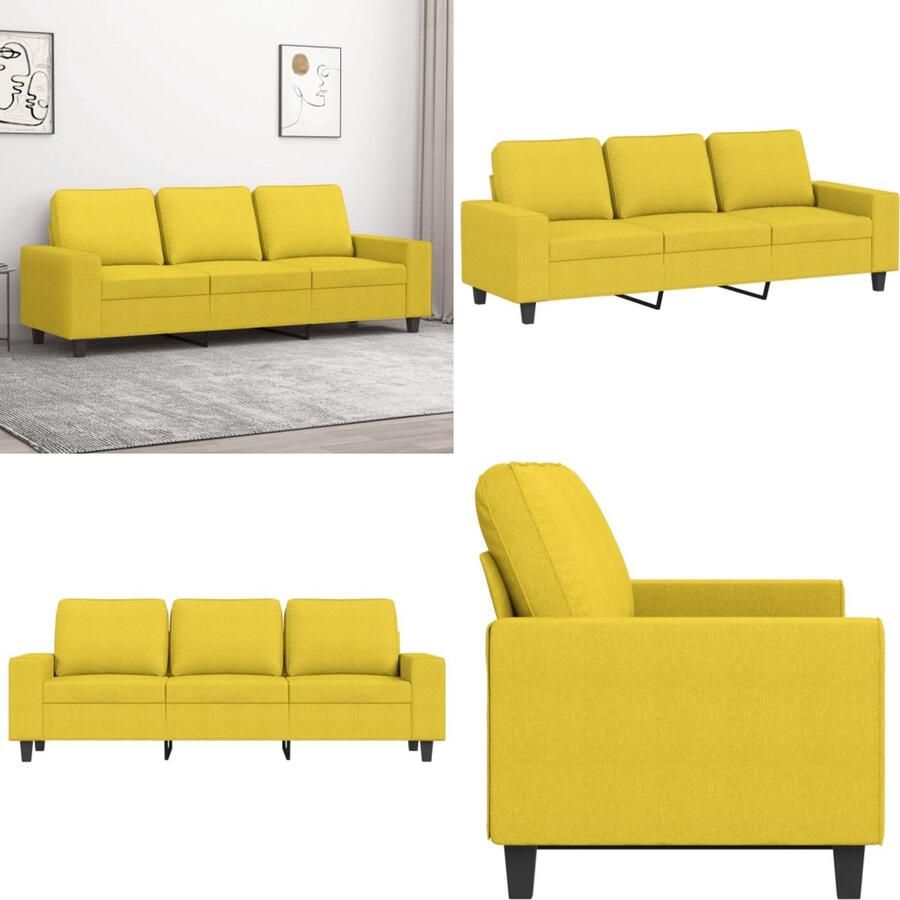 VidaXL Driezitsbank 180 cm stof lichtgeel 3-zitsbank 3-zitsbanken Bank Driezitsbank