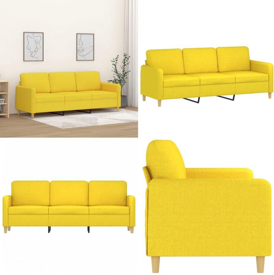 VidaXL Driezitsbank 180 cm stof lichtgeel 3-zitsbank 3-zitsbanken Bank Driezitsbank