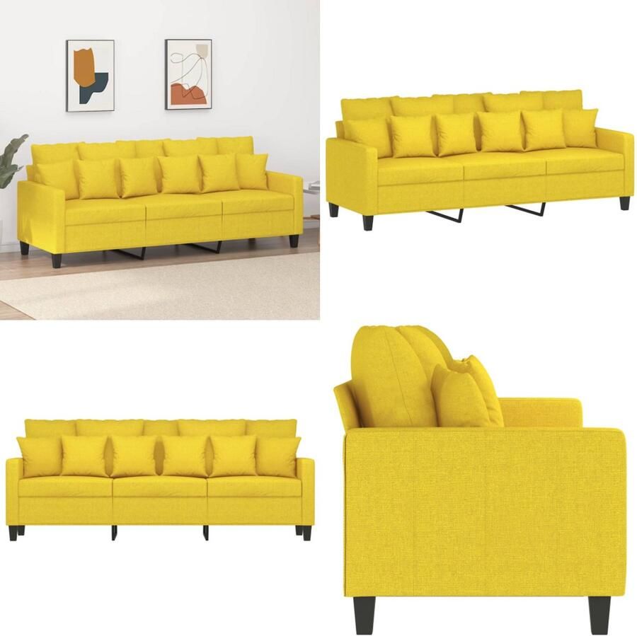 VidaXL Driezitsbank 180 cm stof lichtgeel 3-zitsbank 3-zitsbanken Bank Driezitsbank