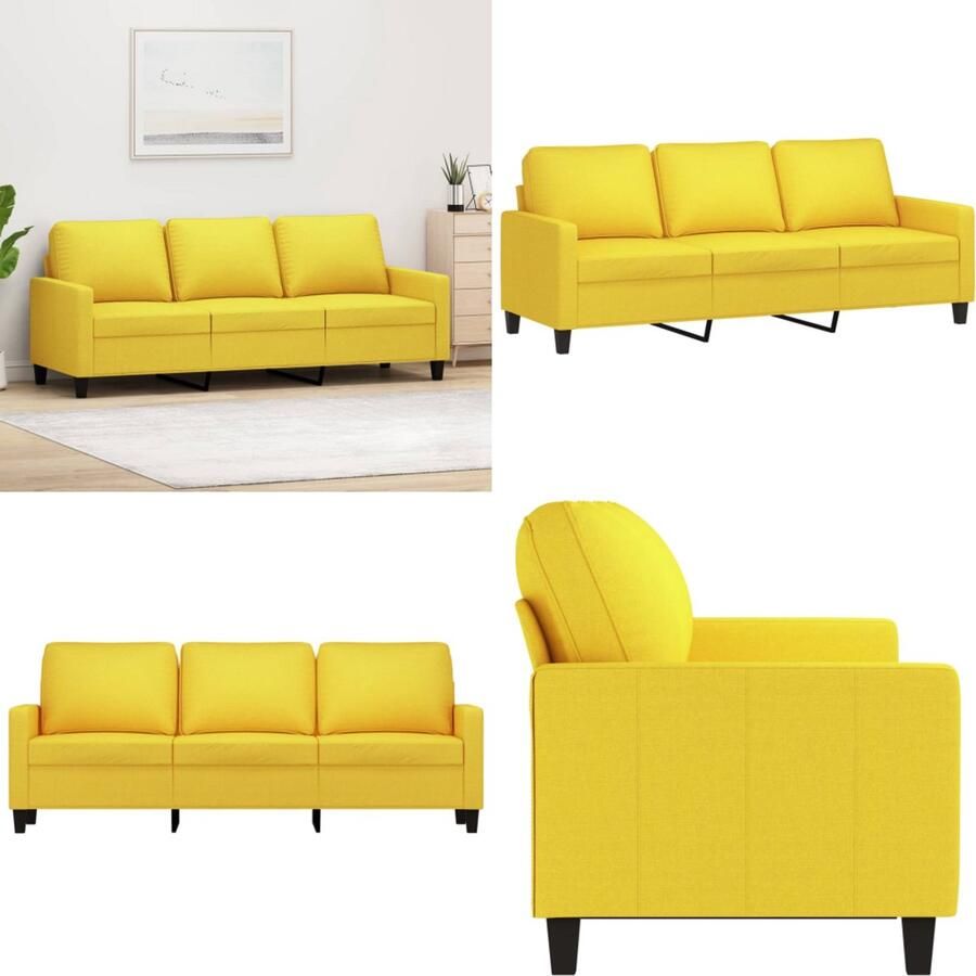 VidaXL Driezitsbank 180 cm stof lichtgeel 3-zitsbank 3-zitsbanken Bank Driezitsbank