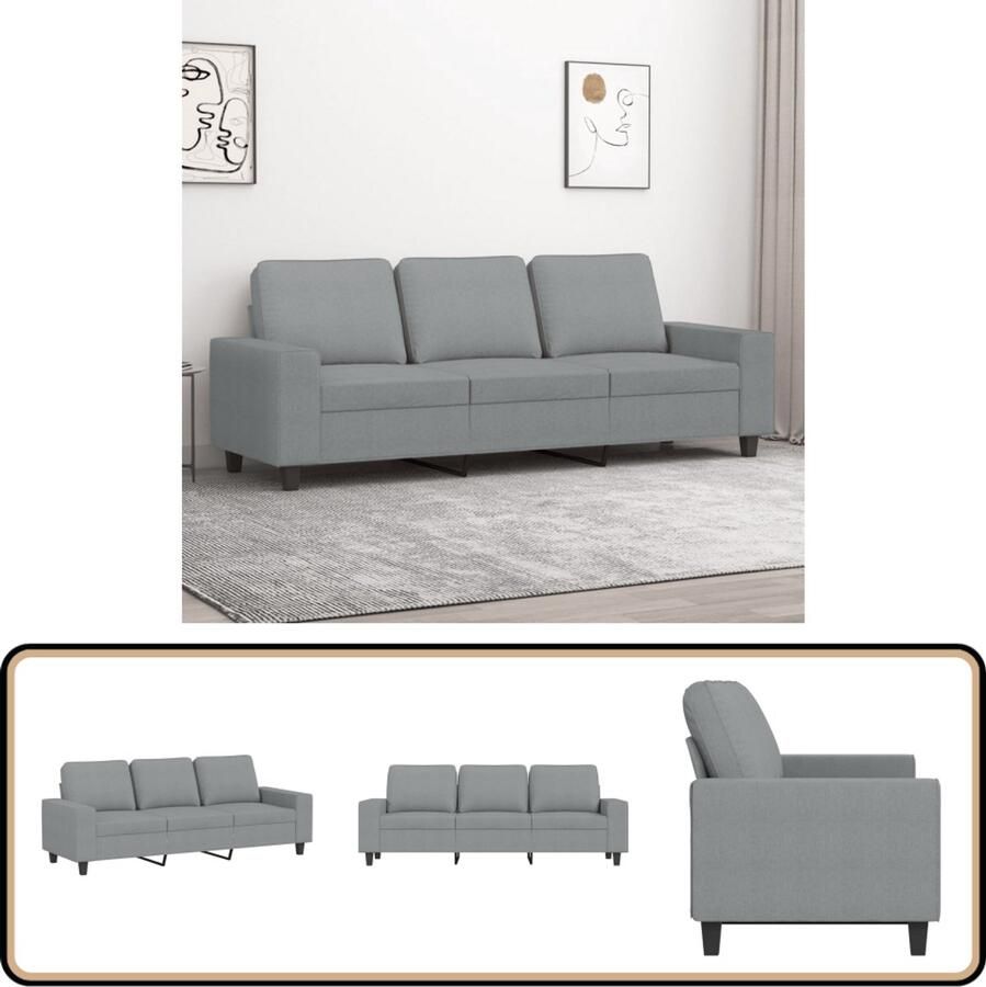 VidaXL Driezitsbank 180 cm Stof Lichtgrijs Drie Zits Bank Sofa Grijs Banks Kopen Lounge Meubels Salon Meubilair