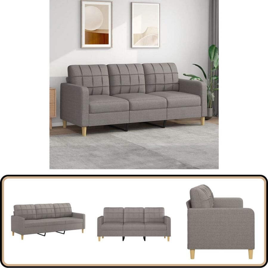 VidaXL Driezitsbank 180 cm Stof Taupe 3 Zits Bank Banks Kopen Lounge Meubels Stoffen Bank Taupe Bank