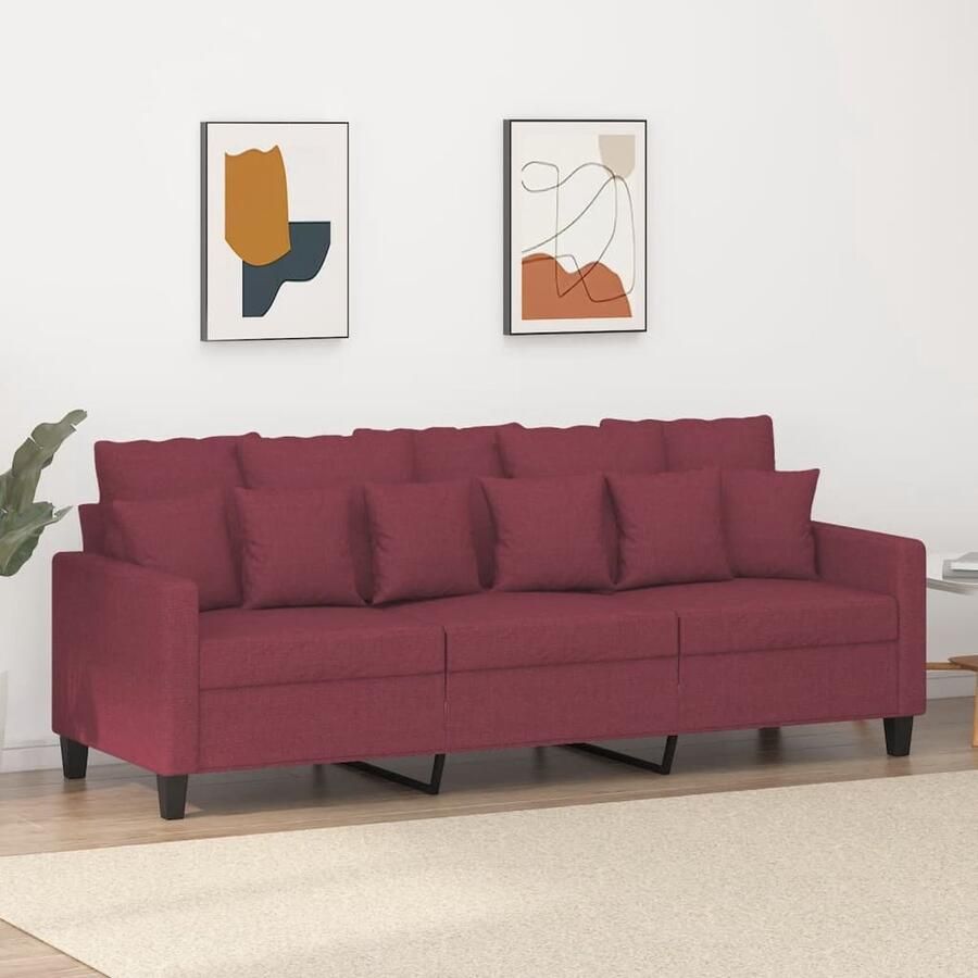 VidaXL Driezitsbank 180 cm Stof Wijnrood 3 Zits Bank Sofa Rood Bankstellen Lounge Meubels Salonmeubelen Living Room Furniture - Foto 3