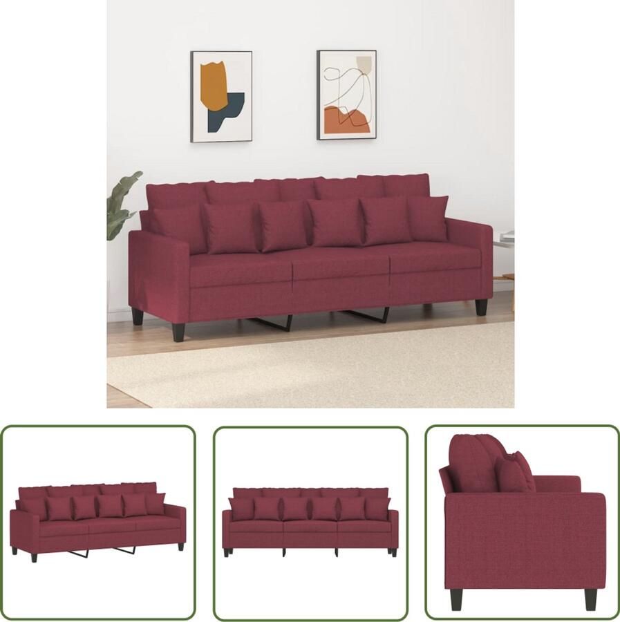 VidaXL Driezitsbank 180 cm Stof Wijnrood 3 Zits Bank Sofa Rood Bankstellen Lounge Meubels Salonmeubelen Living Room Furniture