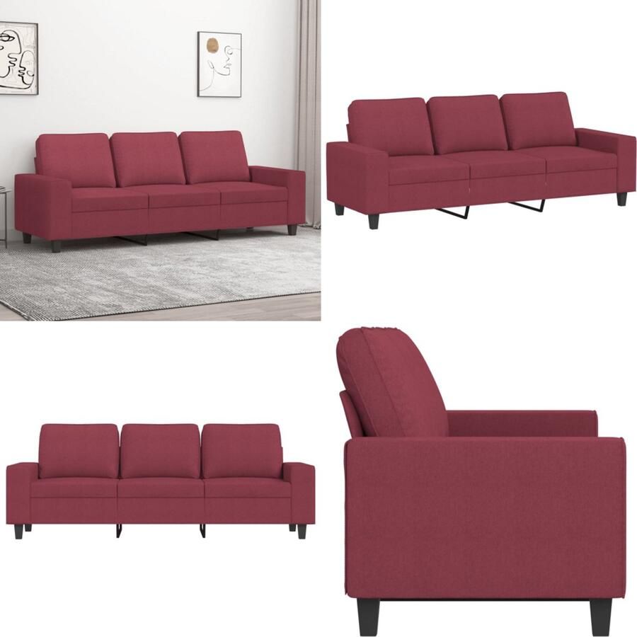 VidaXL Driezitsbank 180 cm stof wijnrood 3-zitsbank 3-zitsbanken Bank Driezitsbank