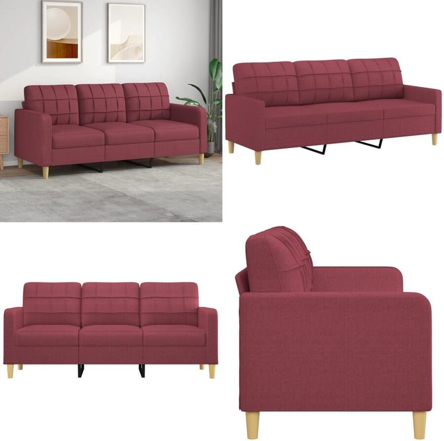 VidaXL Driezitsbank 180 cm stof wijnrood 3-zitsbank 3-zitsbanken Bank Driezitsbank