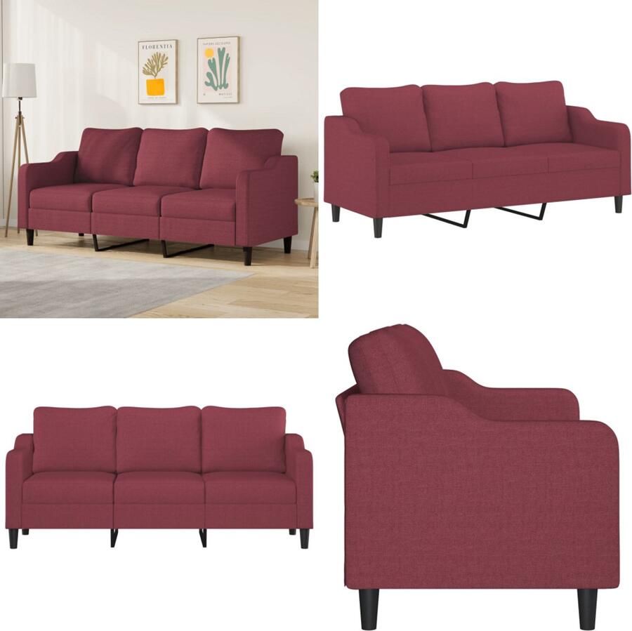 VidaXL Driezitsbank 180 cm stof wijnrood 3-zitsbank 3-zitsbanken Bank Driezitsbank