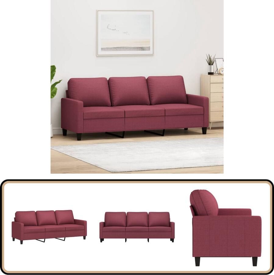 VidaXL Driezitsbank 180 cm Stof Wijnrood Loungeset Drie Zits Bank Rode Bank Bankstellen Lounge Meubilair Woonkamermeubelen Comfort Bank Stijlvolle Bank Vintage Bank Moderne Bank Ruime Bank Zachte Bank Luxe Bank