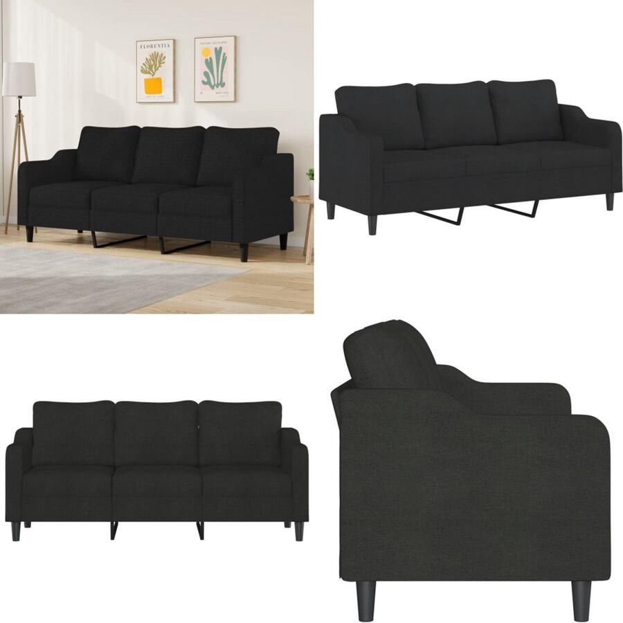 VidaXL Driezitsbank 180 cm stof zwart 3-zitsbank 3-zitsbanken Bank Driezitsbank
