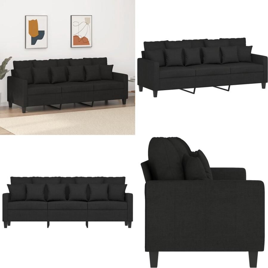 VidaXL Driezitsbank 180 cm stof zwart 3-zitsbank 3-zitsbanken Bank Driezitsbank