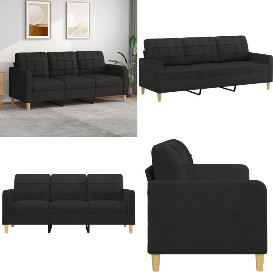 VidaXL Driezitsbank 180 cm stof zwart 3-zitsbank 3-zitsbanken Bank Driezitsbank
