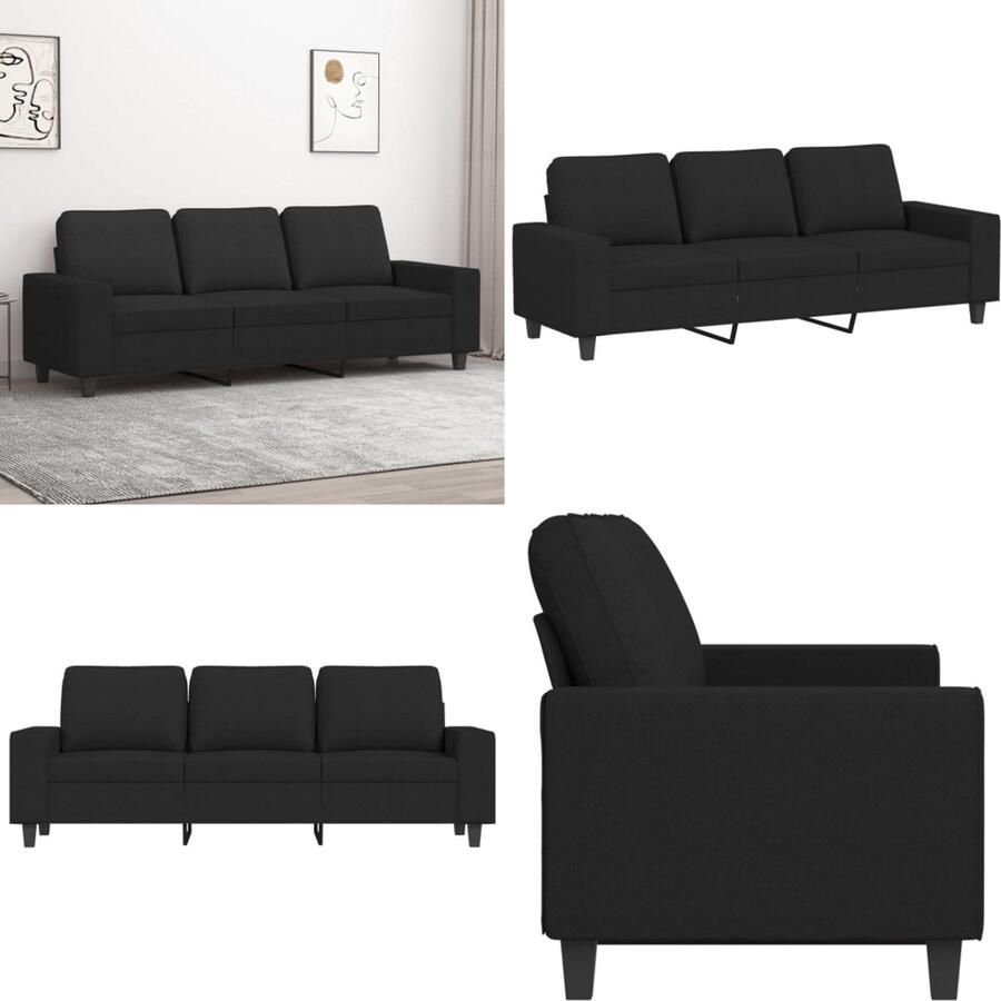 VidaXL Driezitsbank 180 cm stof zwart 3-zitsbank 3-zitsbanken Bank Driezitsbank