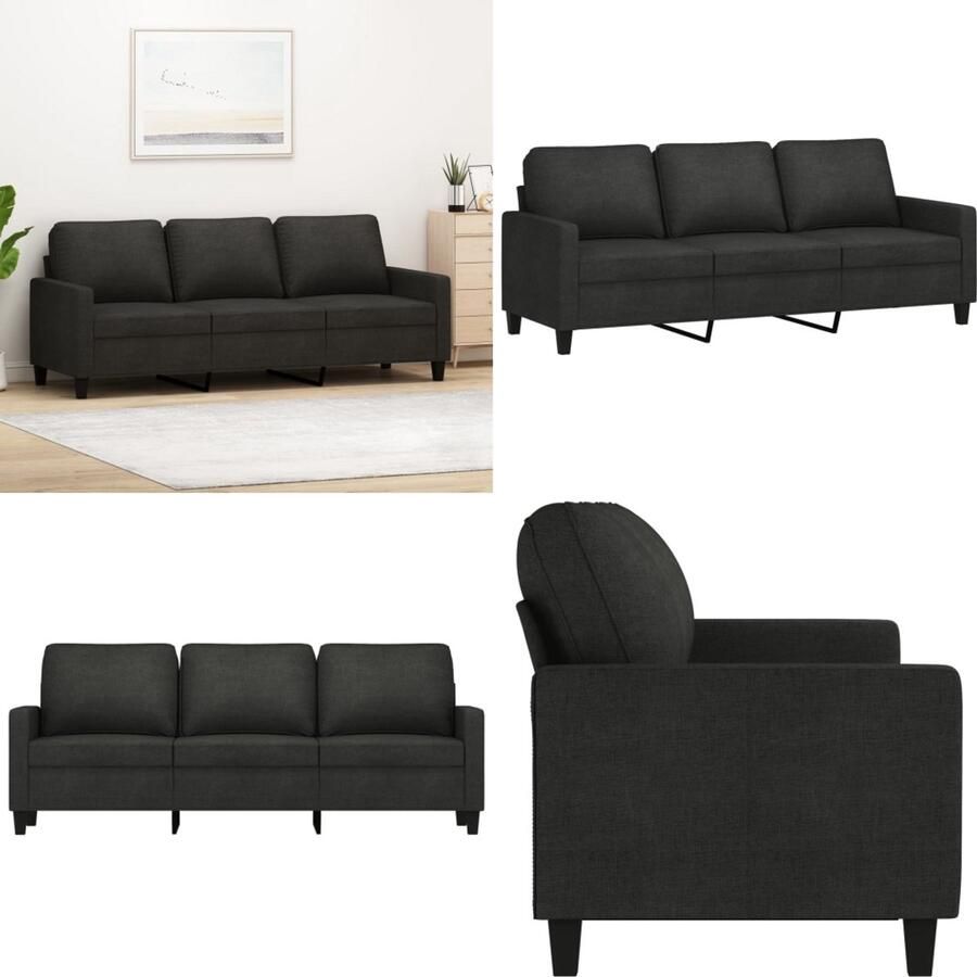 VidaXL Driezitsbank 180 cm stof zwart 3-zitsbank 3-zitsbanken Bank Driezitsbank