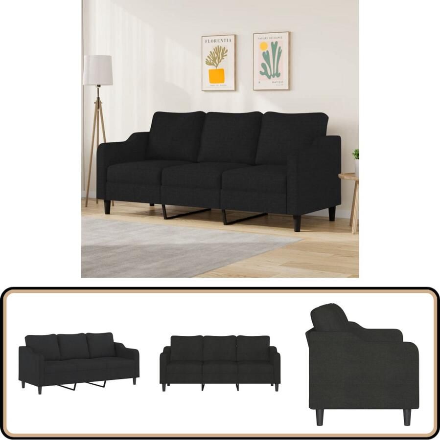 VidaXL Driezitsbank 180 cm Stof Zwart Drie Persoons Bank Banks Kopen Salon Meubels Zwarte Bank Lederlook Bank